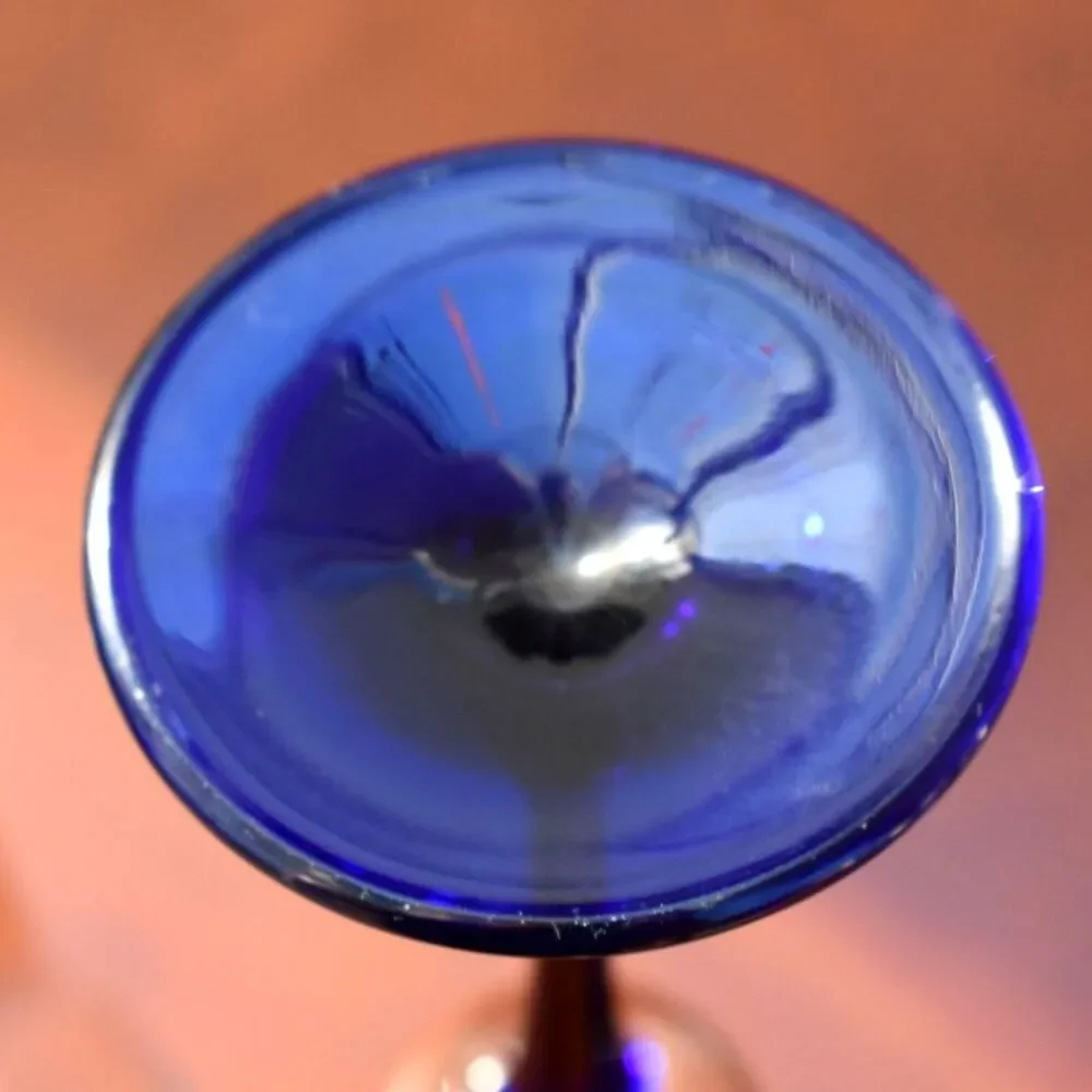 Set of 4 Vintage Blue Stemmed Fluted Champagne Glasses – Wide Rim
